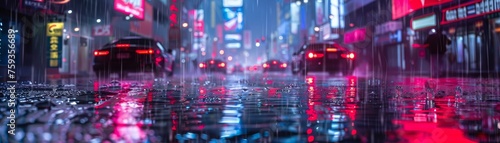 Rain-Slicked City Streets at Night, Reflecting Urban Glow and Solitude © Sippung