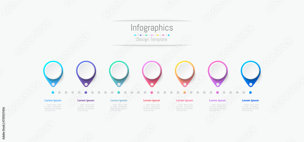 Infographic 7 options design elements for your business data. Vector Illustration. - obrazy, fototapety, plakaty 