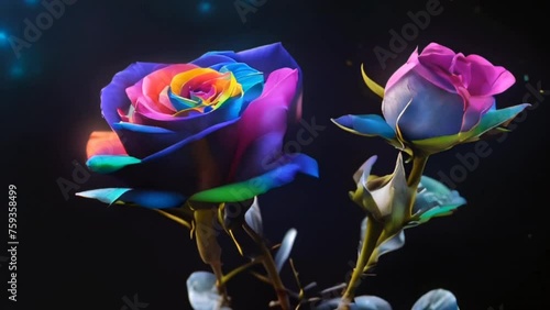 Wallpaper Mural The black and rainbow colorful neon glowing  rose in the space video, high quality resolution, beautiful flowers, Best Video 

 Torontodigital.ca