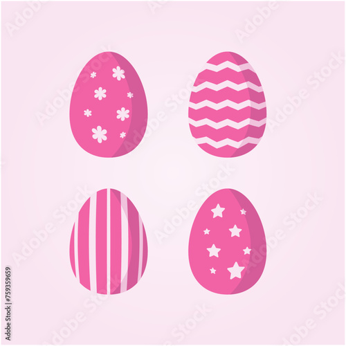 Vector Happy Easter Eggs Set Pink