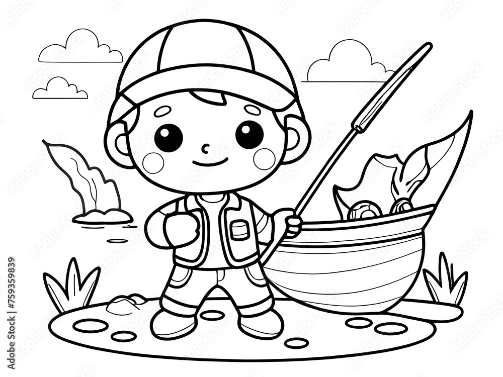 Coloring Book Kid Fisherman