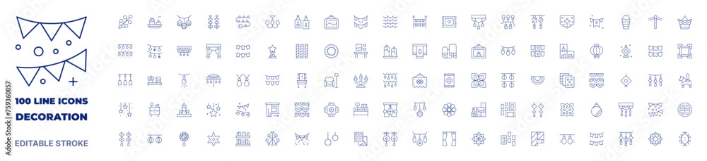 100 icons Decoration collection. Thin line icon. Editable stroke. Decoration icons for web and mobile app.