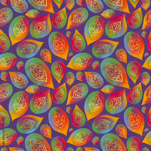 Colorful Seamless pattern with colorful indian motives