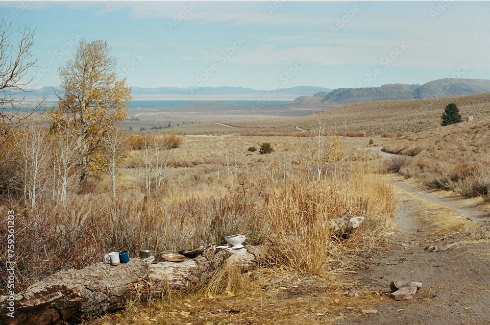 Scenic Landscape with camping dishes Scenic Landscape with camping dishes