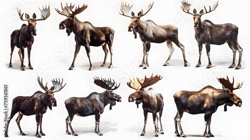 moose collection  portrait  standing  sitting   animal bundle isolated on a white background as transparent PNG