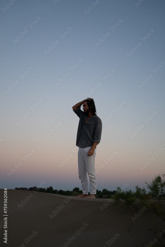 Man Standing on Top Of Sand Dune Man Standing on Top Of Sand Dune