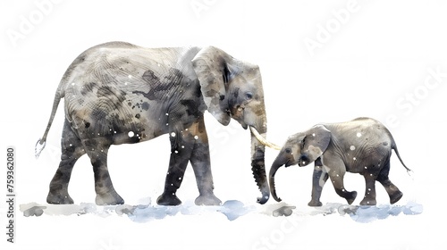 Watercolour style clipart bundle of african elephants  adult and baby  isolated on a white background