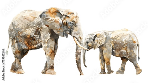 Watercolour style clipart bundle of african elephants  adult and baby  isolated on a white background