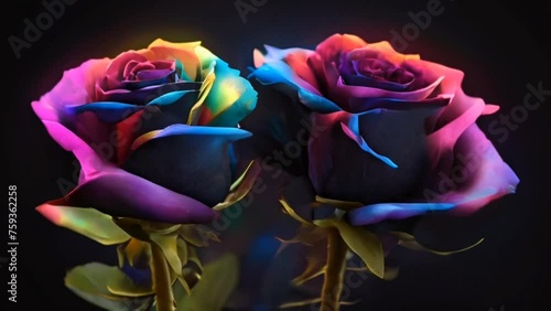 Wallpaper Mural The black and rainbow colorful neon glowing  rose in the space video, high quality resolution, beautiful flowers, Best Video 

 Torontodigital.ca