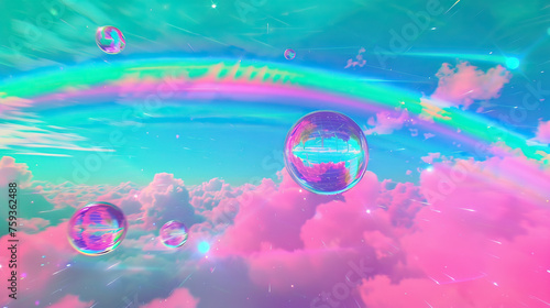 Pink 3d reflective crystal ball. Bright and Vivid colors. Vaporwave