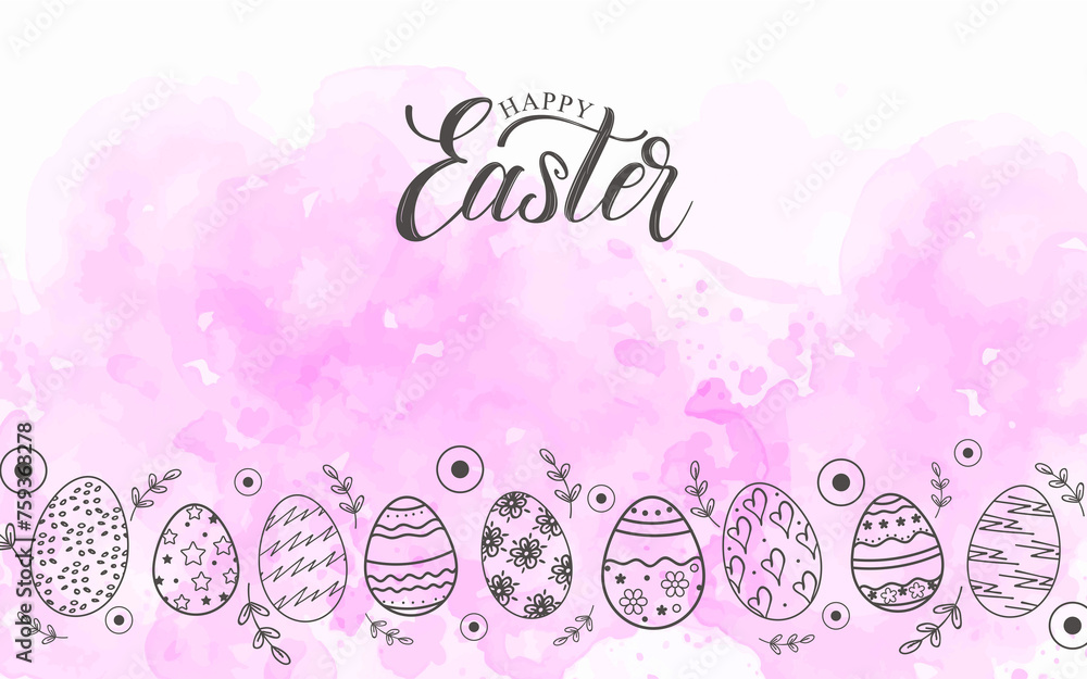 Abstract watercolor pink background with easter eggs design