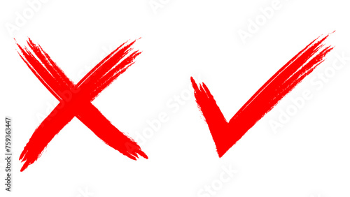 check mark, tick mark, and cross brush sign red checkmark and red X icons, buttons for vote, election choice decision, web.