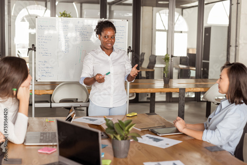 group of young entrepreneurs in a coworking office photo