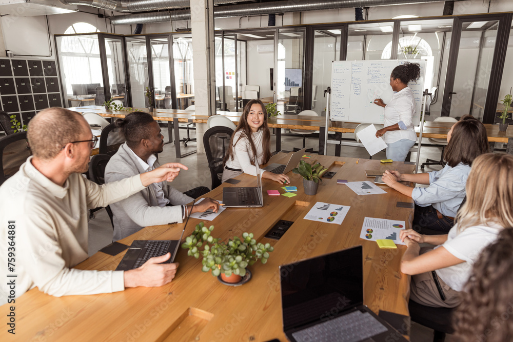 group leader with her employees in a coworking office group leader with her employees in a coworking office