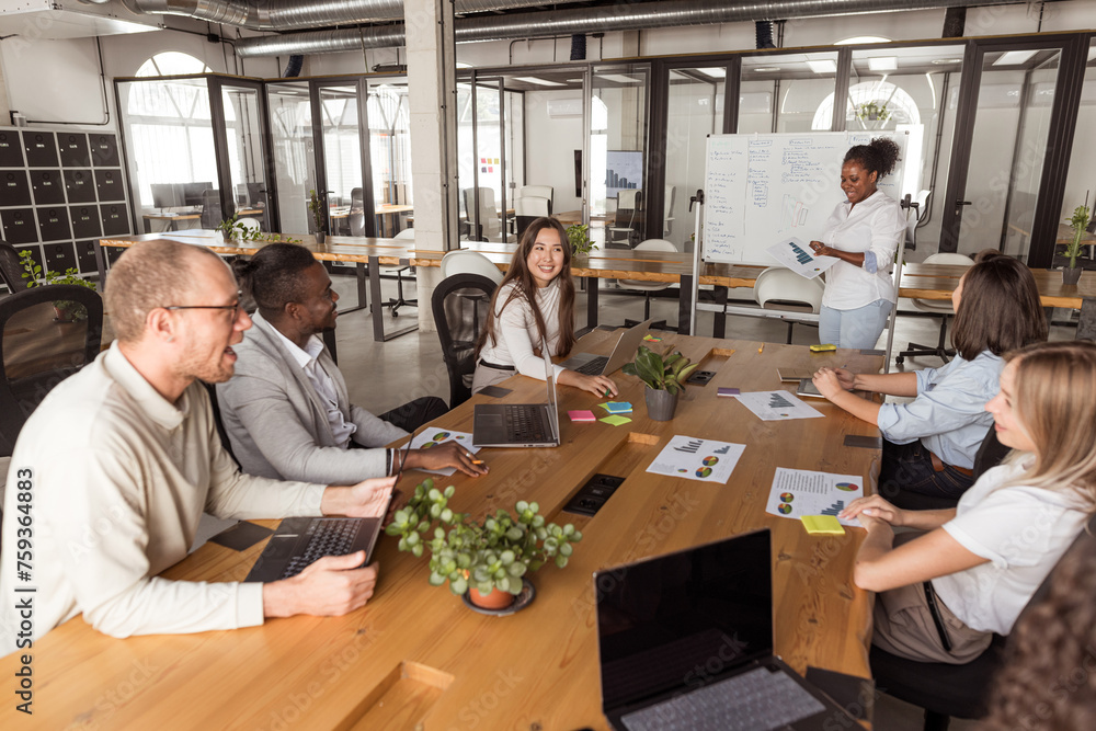 group leader with her employees in a coworking office group leader with her employees in a coworking office