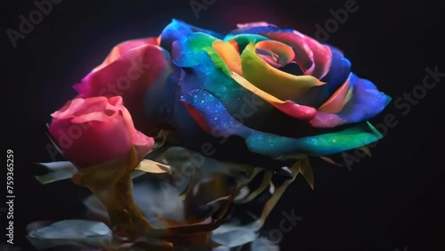 Wallpaper Mural The black and rainbow colorful neon glowing  rose in the space video, high quality resolution, beautiful flowers, Best Video 

 Torontodigital.ca