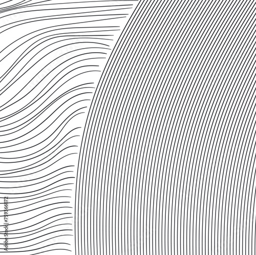On the side of the image is a rounded striped object or mass. Opposite are wavy horizontal lines.