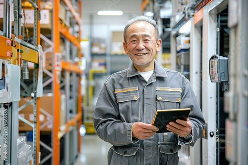 倉庫で働くシニア男性