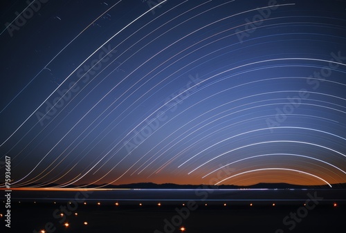 Long-exposure photos of planes taking off