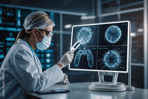 Doctor examining x-ray on digital screen photo