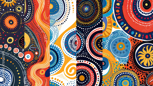 Aboriginal Dreamtime Designs: Patterns Reflecting Australian Indigenous Art and Stories. Isolated Premium Vector. White Background  photo