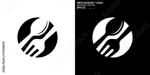 Vector design template of spoon and fork logo with simple model, restaurant, equipment, cutlery, symbol icon EPS 10