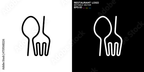 Vector design template of spoon and fork logo with simple model, restaurant, equipment, cutlery, symbol icon EPS 10 photo