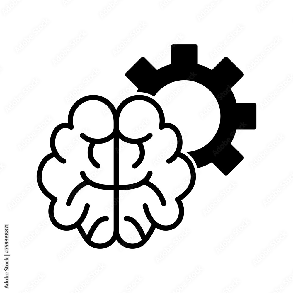 Brain with cogwheel icon vector Brain with cogwheel icon vector