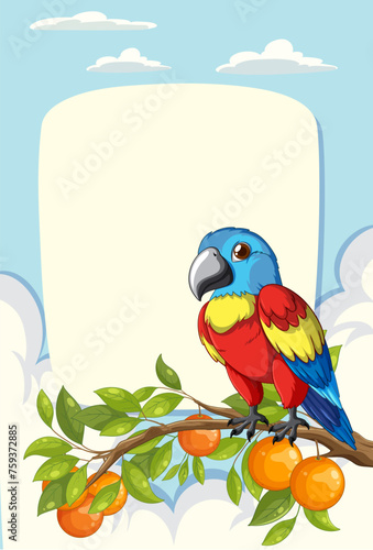 Vibrant vector illustration of a parrot with oranges