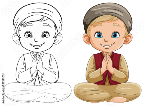 Illustration of a young boy praying with a smile