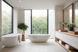 pacious and bright bathroom interior, featuring a pristine white-toned wall for a clean and tranquil ambiance