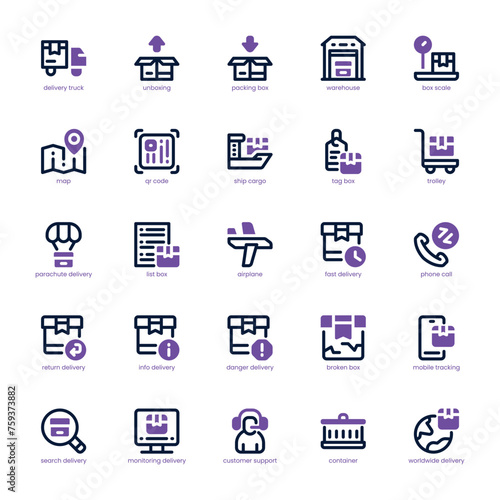 Delivery and Shipping icon pack for your website, mobile, presentation, and logo design. Delivery and Shipping icon dual tone design. Vector graphics illustration and editable stroke.