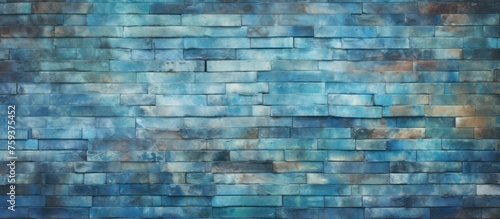 Rustic blue and cyan textured old brick wall with a vintage and grungy look.