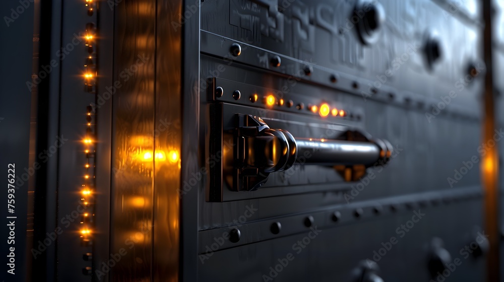 Guarded Entrance: A High-Security Safe Door with Cinematic Lighting in a Modern Art Gallery Guarded Entrance: A High-Security Safe Door with Cinematic Lighting in a Modern Art Gallery