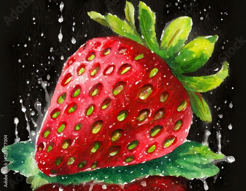 strawberry with water droplets on black background