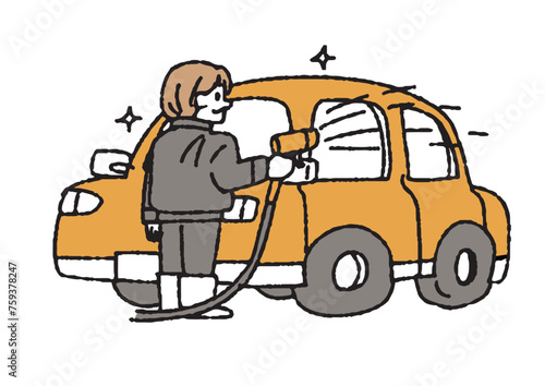 洗車をしている人のイラスト