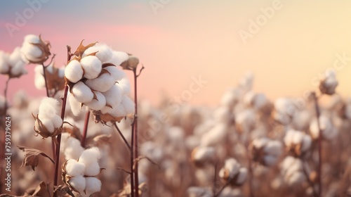 Cotton field under blue sky 