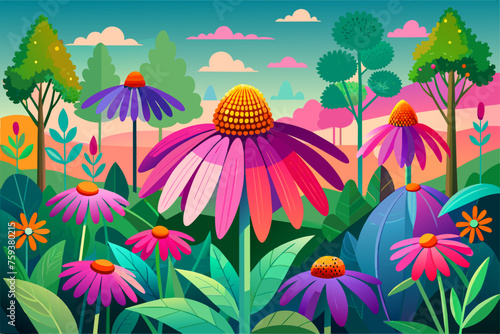 coneflower flower garden background is