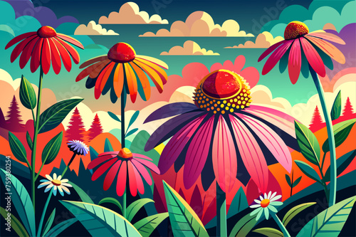 coneflower flower garden background is