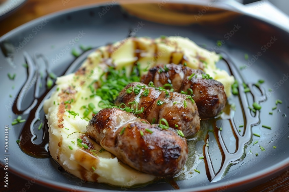 A creative interpretation of Bangers and Mash as a culinary masterpiece A creative interpretation of Bangers and Mash as a culinary masterpiece