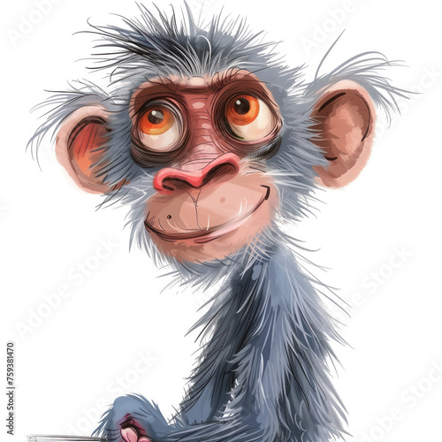 Cute Funny Cartoon Baboon, Illustration for Children Book, Generative AI