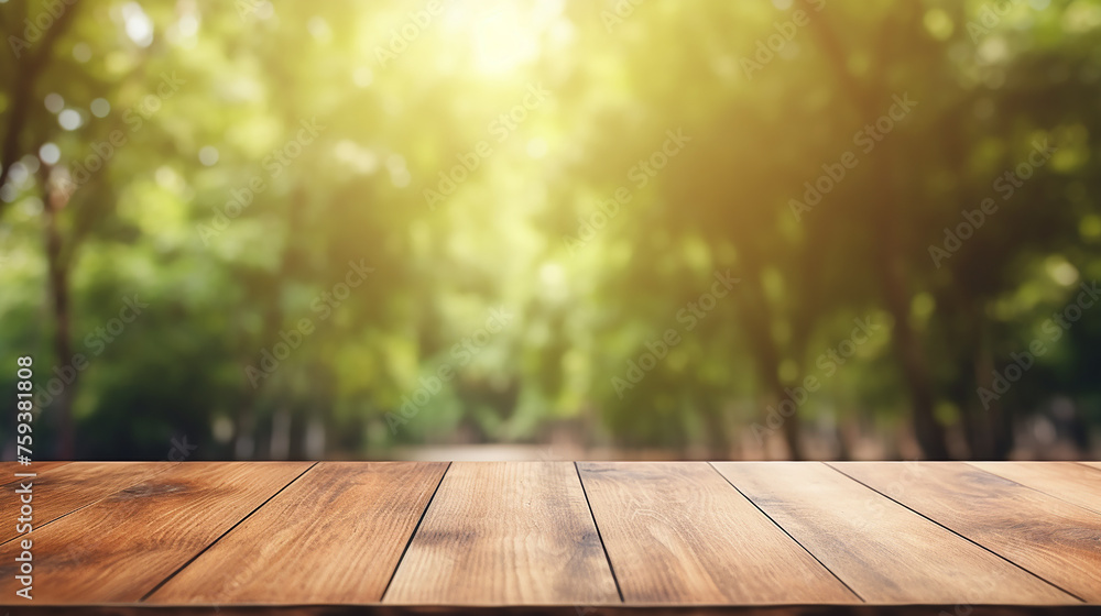 wooden board empty table blurred background