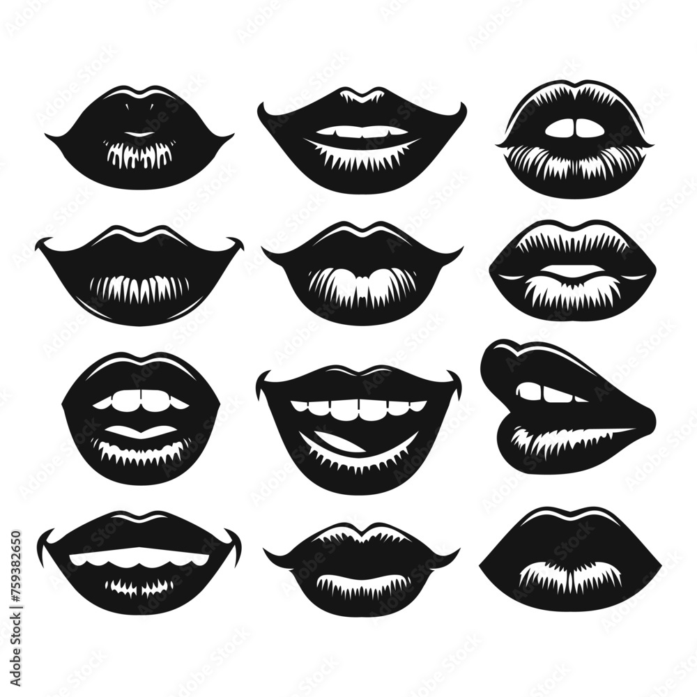 VECTOR SILHOUETTE SET OF LIPS ISOLATED ON WHITE BACKGROUND VECTOR SILHOUETTE SET OF LIPS ISOLATED ON WHITE BACKGROUND