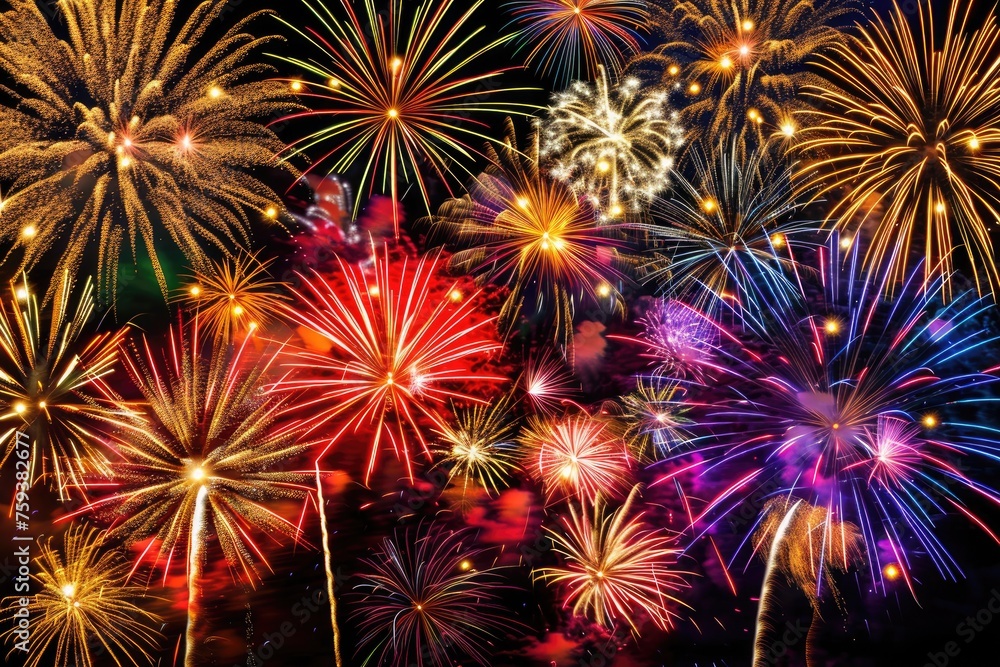 Fototapeta premium A vibrant display of fireworks celebrating a joyous occasion lighting up the night sky