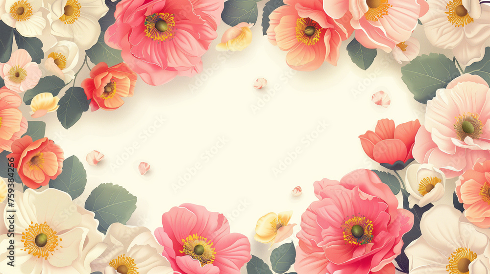 A cluster of delicate pink and white flowers gracefully arranged on a pristine white background, exuding a sense of enchantment and elegance, Mother`s Day Background