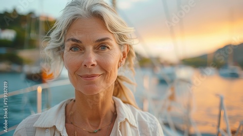 Smiling woman on the deck of a sailing yatch © FrankBoston