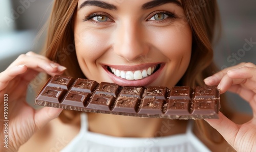 woman at home eating chocolate