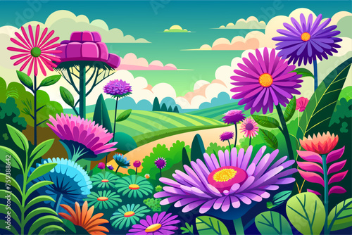 A vibrant garden blooms with a profusion of delicate aster flowers in varying shades of pink, purple, and white.