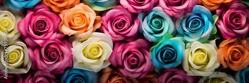 Colorful roses background. Close up of beautiful multicolored roses.