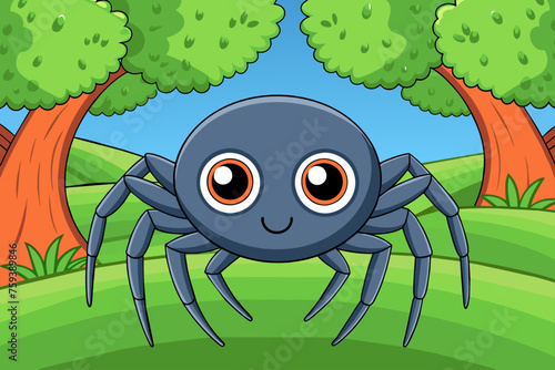 A cute spider rests on a delicate web spun amidst the vibrant leaves of a tree.